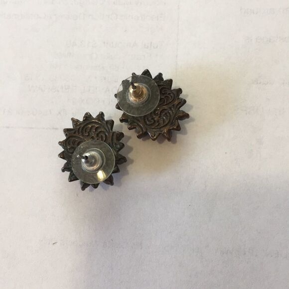 Vintage Style Purple Cabochon Earrings Bronze Tone Flower Pink‎ Rhinestone - Picture 3 of 3